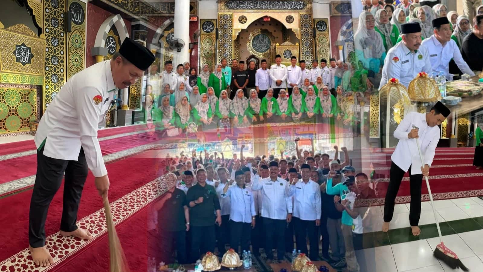 Kepala Kanwil Kemenag Sulsel ikut membersihkan masjid saat kick off GEBER MAS di Pangkep