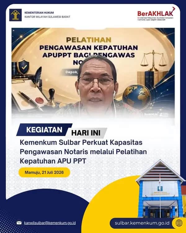 Kepala Kanwil Kemenkum Sulbar Saefur Rochim berdiri dalam dokumentasi lembaga