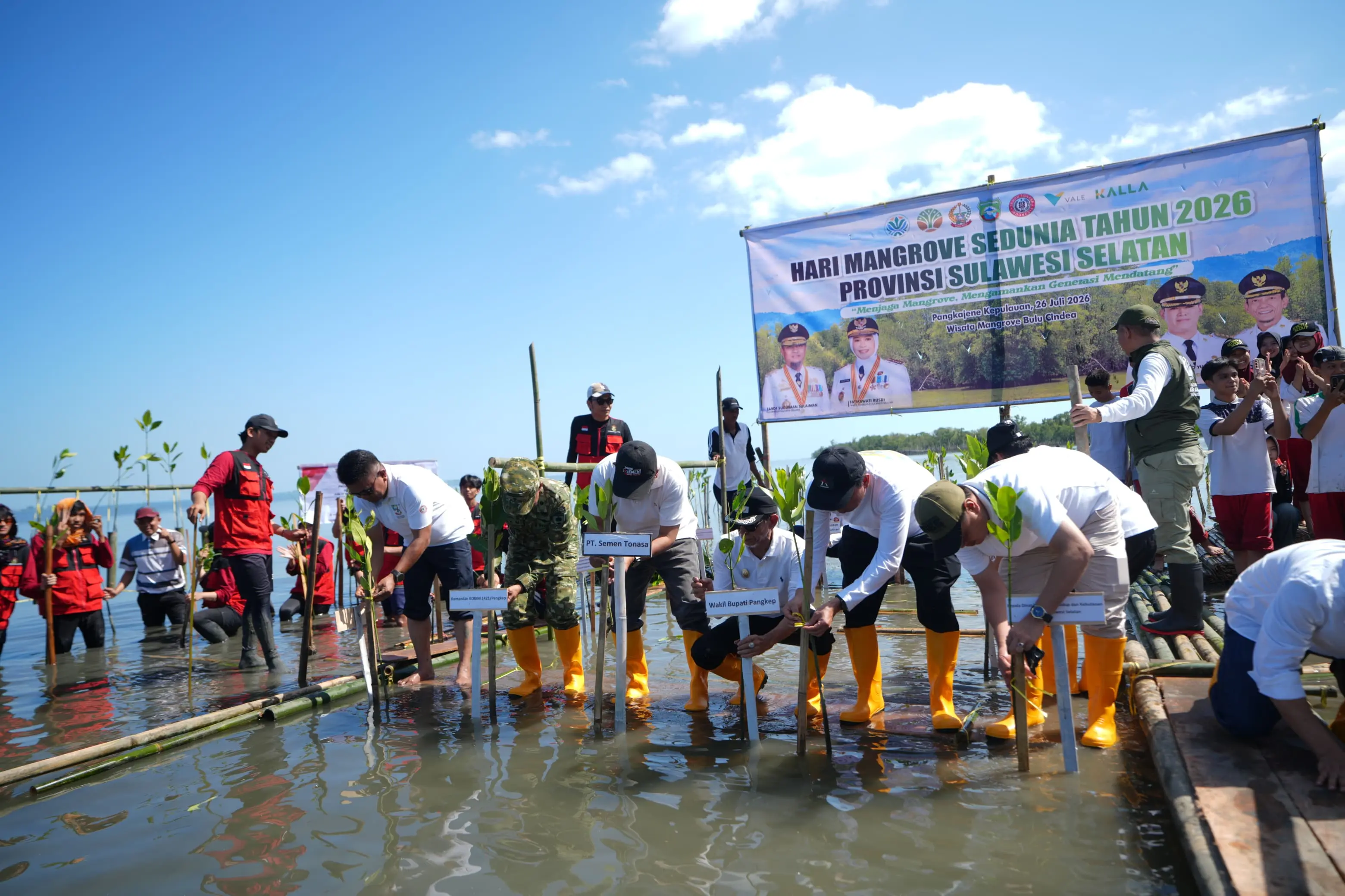 Peserta menanam bibit mangrove di pesisir Bulu Cindea, Pangkep