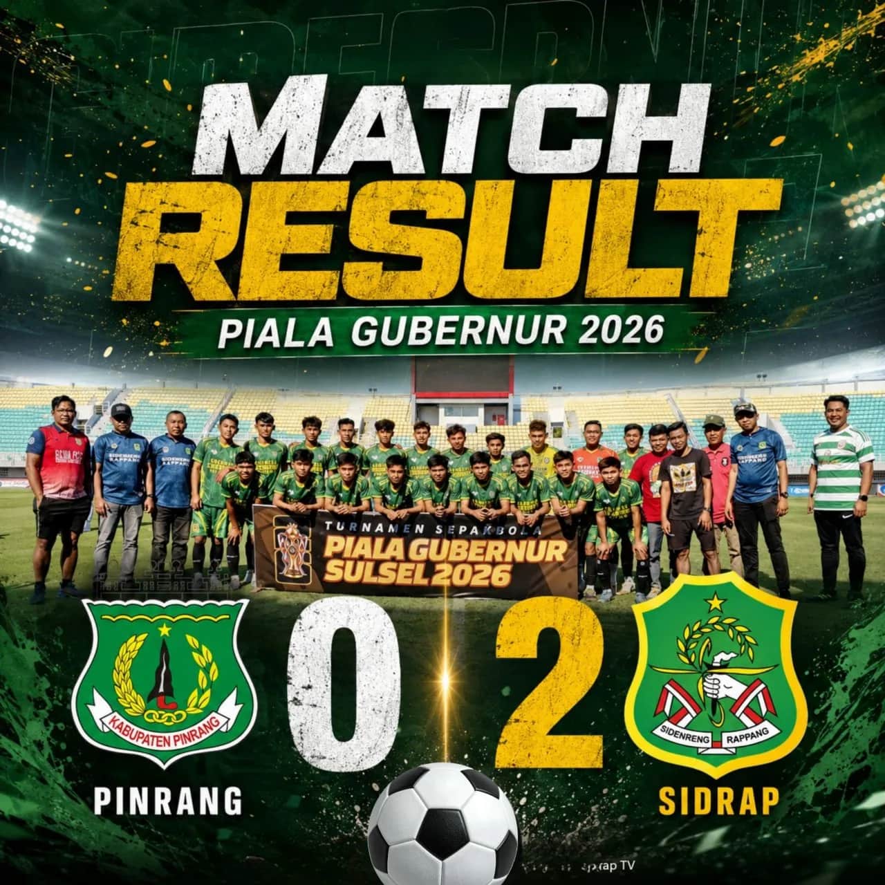 Pemain Sidrap merayakan kemenangan atas Pinrang pada Piala Gubernur Sulsel 2026